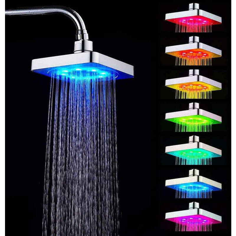 foto del prodotto vetrineinrete soffione doccia con led rgb quadrato 20x20 cm per cromoterapia doccia emozionale doccetta multicolore
