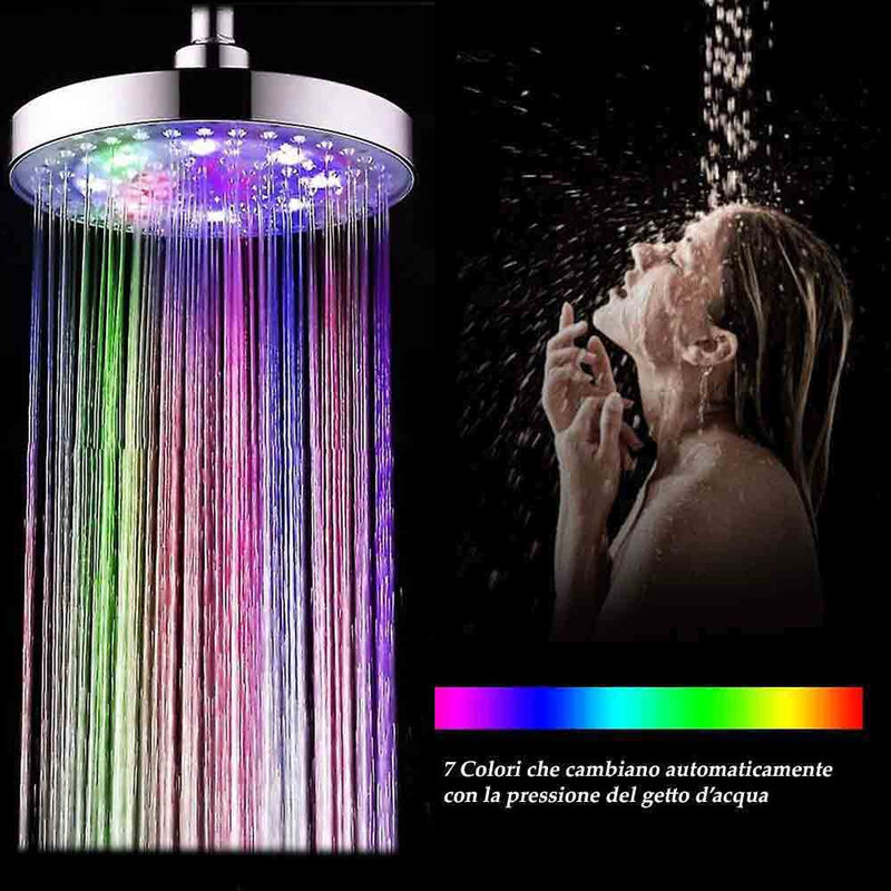 foto del prodotto vetrineinrete soffione doccia con led rgb rotondo 22 cm per cromoterapia doccia emozionale doccetta multicolore