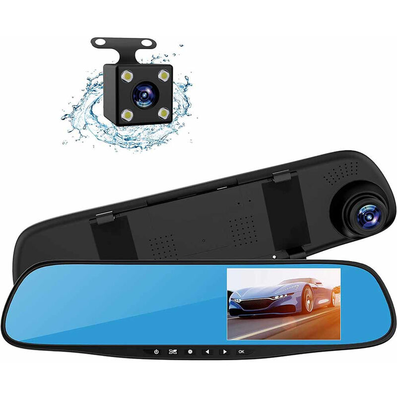 foto del prodotto vetrineinrete specchietto ricaricabile per auto doppia telecamera integrata e retromarcia dvr cam dash full hd 1080p