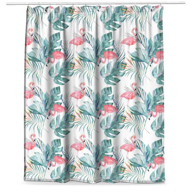 foto del prodotto vetrineinrete tenda moderna per doccia vasca da bagno impermeabile pvc 12 ganci decorazione foglie e fenicotteri 200x180 cm