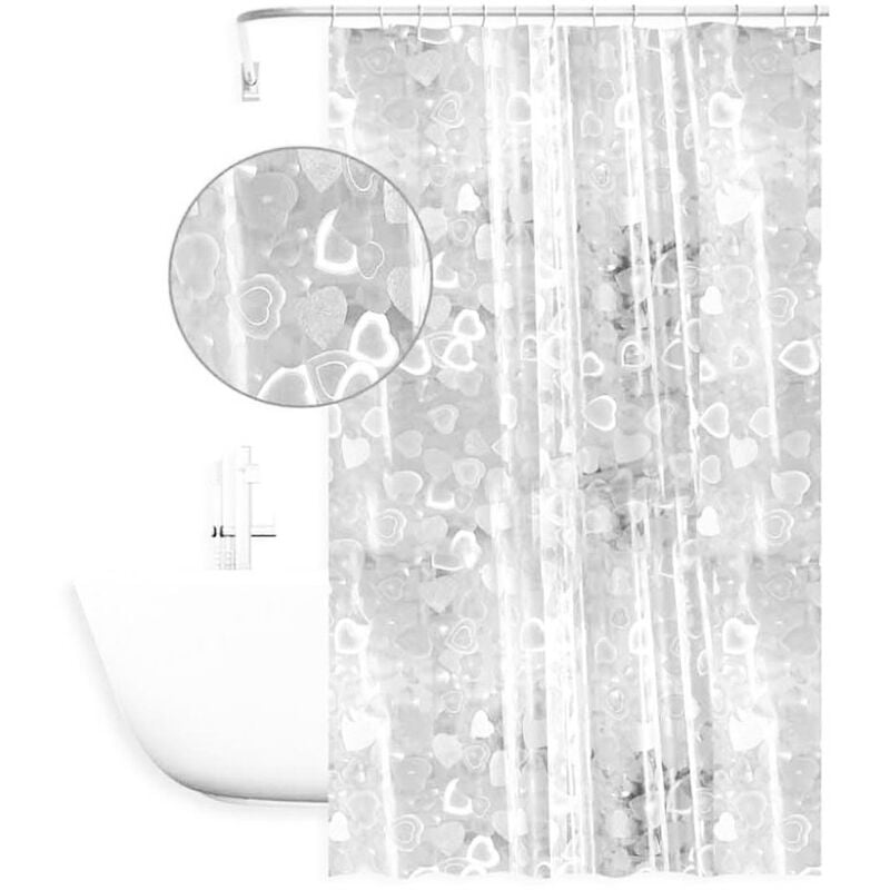 foto del prodotto vetrineinrete tenda moderna per doccia vasca da bagno impermeabile pvc bianco trasparente con 12 ganci effetto 3d con cuori 200x180 cm