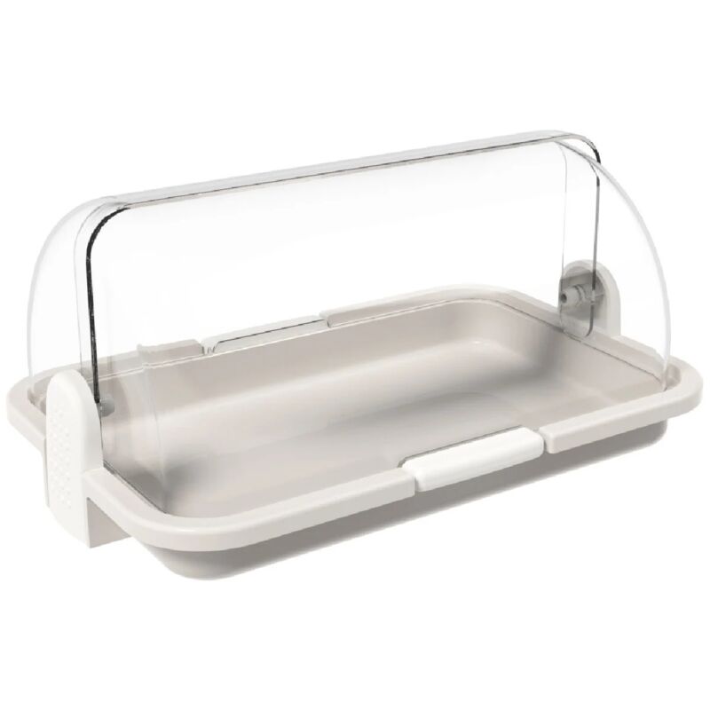 foto del prodotto vetrinetta 30x20 h14 vassoio warm gray da portata banco cupola trasparente contenitore espositore per alimenti plastica atossica per hotel e
