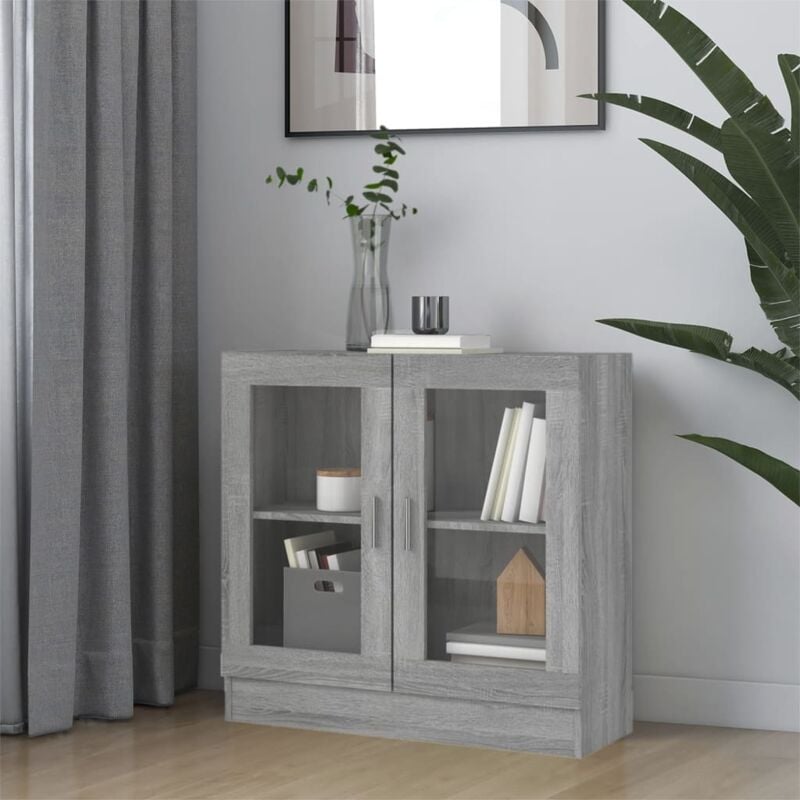foto del prodotto vetrinetta elegante con 2 ante vetrate 82x30x80cm disponibili vari colori colore grigio
