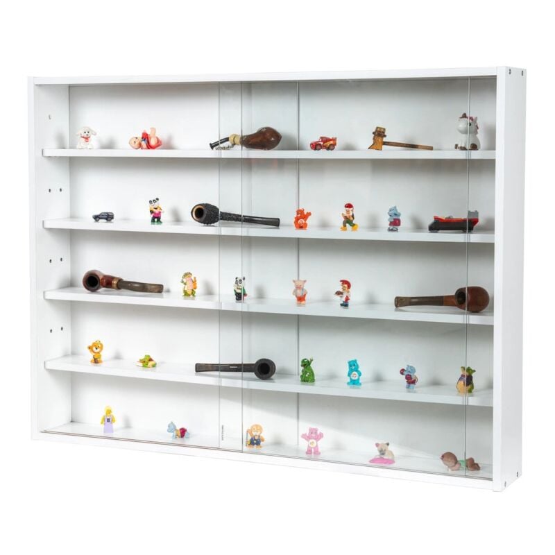 foto del prodotto vetrinetta espositore per collezionismo bellahome bianco con ante in vetro temperato 80x11x60 cm