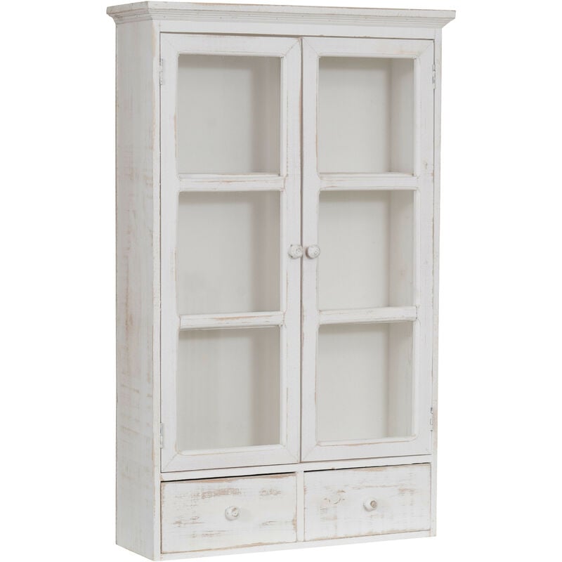 foto del prodotto vetrinetta soggiorno parete 2 ante vetrina in legno 3 ripiani mobile bagno sospeso bianco armadietto pensile cucina da muro