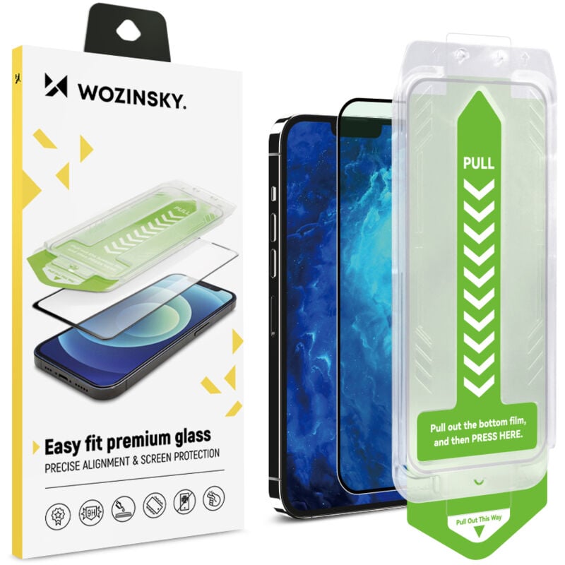 foto del prodotto vetro temperato 9h con cornice di montaggio per iphone 14 pro max premium glass, nero
