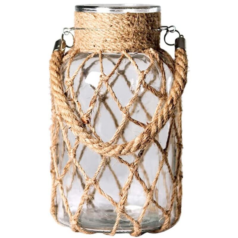 foto del prodotto vetro trasparente con corda vintage, vaso da tavolo vintage per erba della pampa, vaso decorativo di alta qualit ,