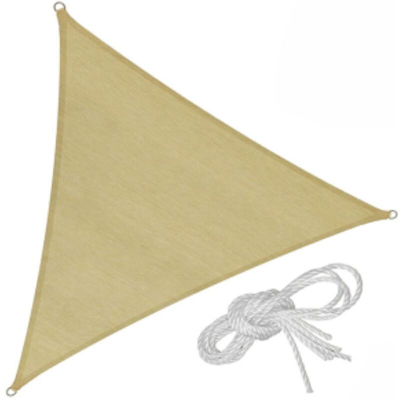 foto del prodotto vette t rex vela telo ombreggiante triangolare 5x5x5mt in hdpe colore beige con anelli di ancoraggio e corda da giardino esterno