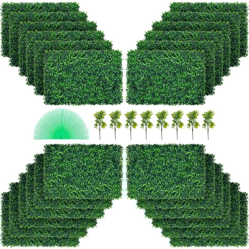 foto del prodotto vevor 24 pezzi artificiale pannello da siepe di bosso 61x40,6 cm, siepi artificiali, recinzione artificiale bosso, edera finta effetto realistico