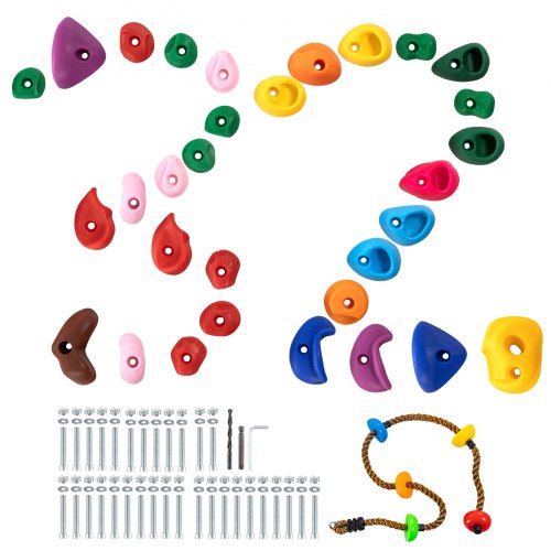 foto del prodotto vevor 32 prese per arrampicata roccia con corda da arrampicata colorata hardware