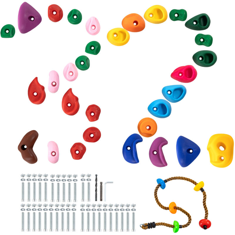 foto del prodotto vevor 32 prese per arrampicata su roccia di diverse dimensioni, rocce da arrampicata di multicolori per bambini adulti, con corda da arrampicata