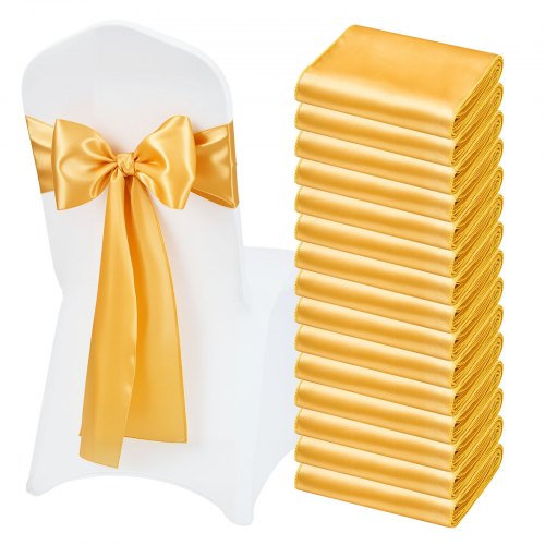 foto del prodotto vevor 50 pezzi telai per sedia elasticizzati in spandex, coprisedia per sedia elasticizzati, fasce elastiche sedia, decorazione per sedia abbinata per matrimoni, feste e celebrazioni confezione da 50, oro