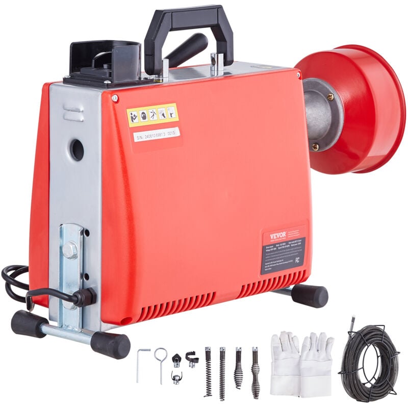 foto del prodotto vevor 66ft x 5 8 pollici macchina per la pulizia degli scarichi sezionale, coclea a serpente elettrica per fognature a potenza manuale da 250 w