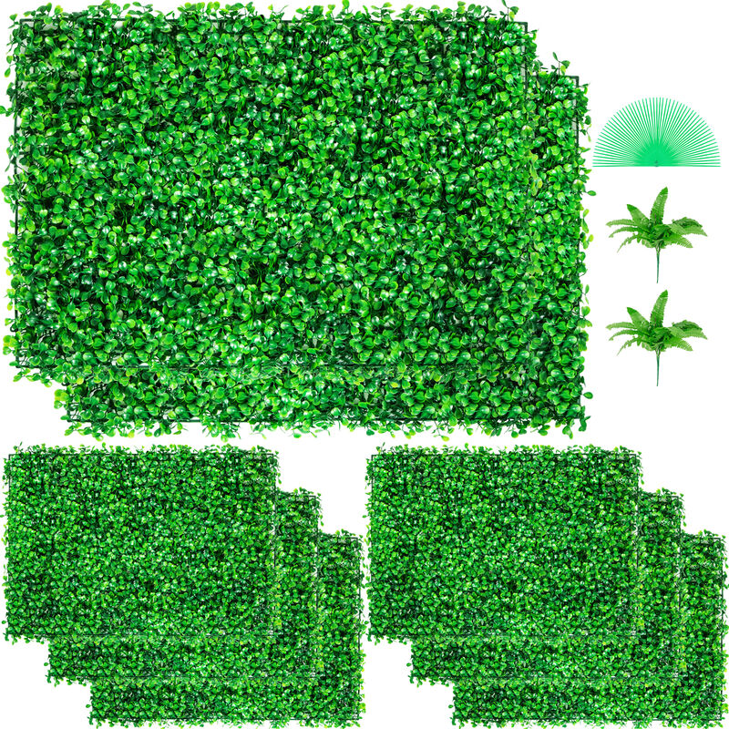 foto del prodotto vevor 8 pezzi artificiale pannello da siepe di bosso, 61x40,6 cm, siepi artificiali, recinzione artificiale bosso, edera finta effetto realistico