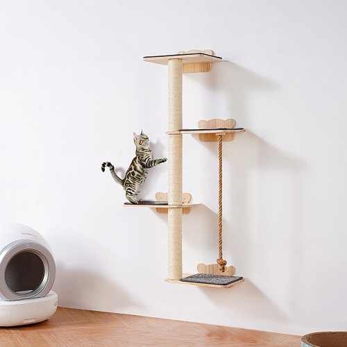 foto del prodotto vevor albero per gatti alto a 4 livelli, set di mobili da parete per gatti 35 x 27 cm 4 assi per saltare, trespolo per gatti in legno di pino 12 mm fino a 18,14 kg per dormire, giocare, arrampicarsi