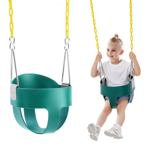 foto del prodotto vevor altalena per bambini con schienale alto, catene rivestite e moschettoni, supporta 68 kg altalena per bambini, altalena completamente assemblata per bambini uso interno ed esterno