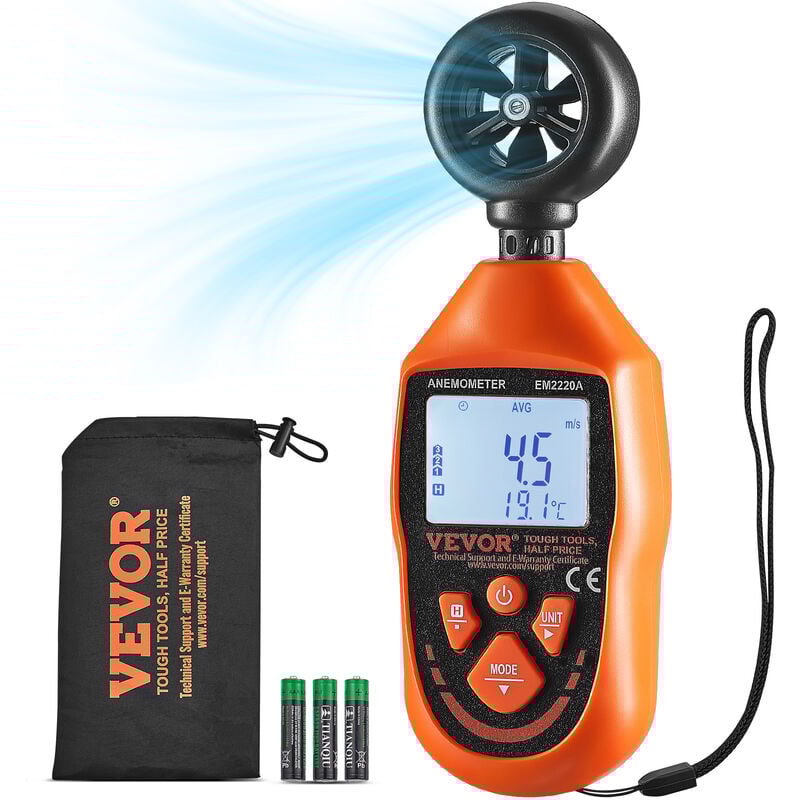 foto del prodotto vevor anemometro portatile da 10 45 misuratore di velocita del vento temperatura flusso dearia, misuratore di velocita del vento digitale con