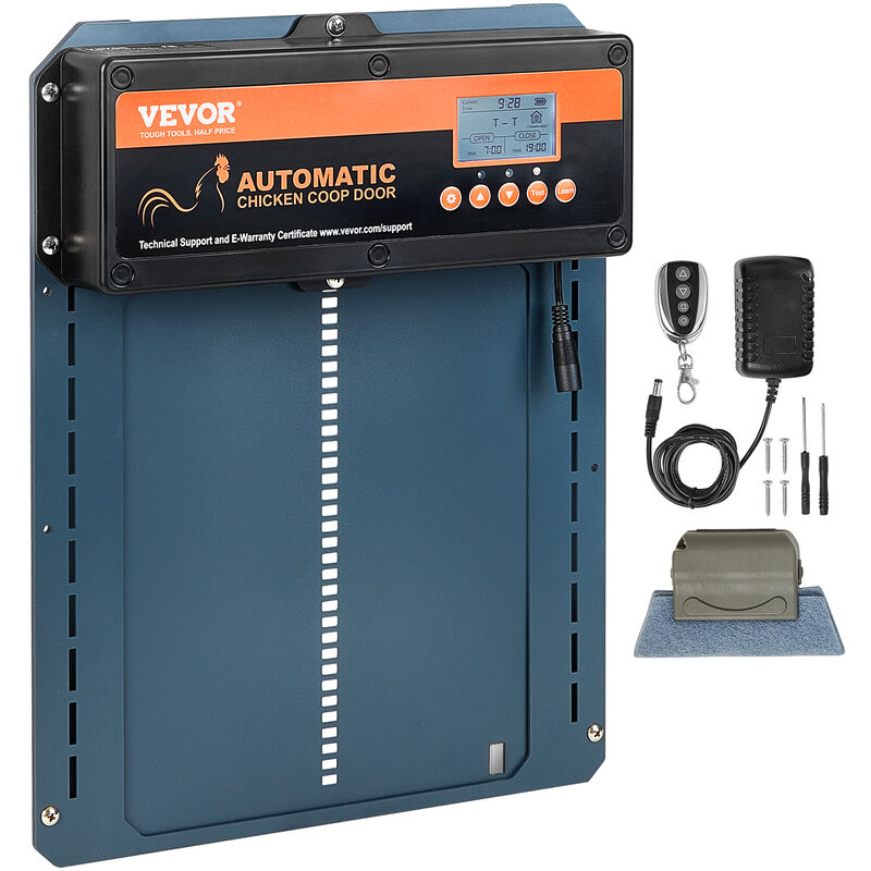 foto del prodotto vevor apriporta automatica per pollaio con timer sensore di luce impermeabile ip44 20 60 c, porta per pollai in alluminio con telecomando schermo lcd