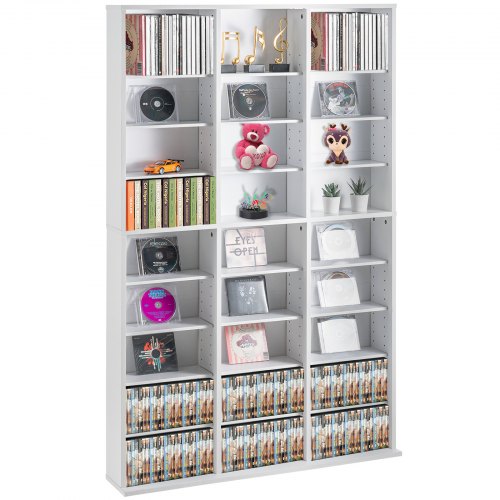 foto del prodotto vevor armadietto portaoggetti multimediale, ripiano per dvd 9 strati, contenere fino a 756 cd, ripiani cd regolabili 27 scomparti, protegge organizza collezioni musica film videogiochi cimeli bianco