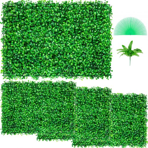 foto del prodotto vevor artificiale pannello 4 pezzi da siepe di bosso, 61x40,6 cm, siepi artificiali, recinzione artificiale bosso, edera finta effetto realistico decorazione plastica colore verde, spessore da 4 cm