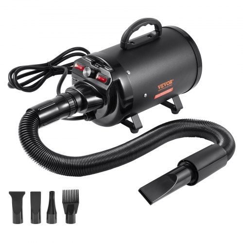 foto del prodotto vevor asciugatore tosatore per cani gatti portatile potenza 2000w, aspirapelo per cane gatto animali domestici 4 testine sostituibili velocità massima del vento 70 m/s, asciugatore per pelo di animali