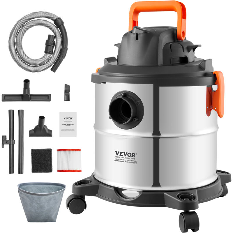foto del prodotto vevor aspiraliquidi da officina 20 l, aspiraliquidi portatile in acciaio inossidabile, 6 hp max, aspirazione efficiente con bocchetta, ruote, per