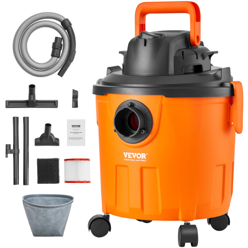 foto del prodotto vevor aspirapolvere per liquidi asciutti capienza 18 litri, aspirapolvere portatile 6 hp max, aspirazione con ugello, rotelle, per tappeti,