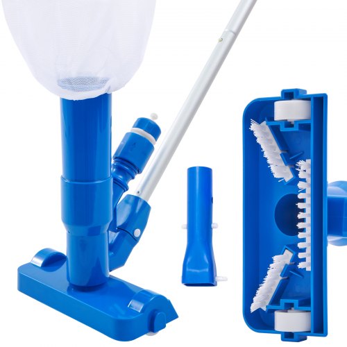 foto del prodotto vevor aspirapolvere pulizia per piscina con 3 spazzole aste a 6 sezioni lunghezza 142,5cm abs pp per piscina fuori terra spa vasca idromassaggio, pulitore per piscina domestica in lega di alluminio