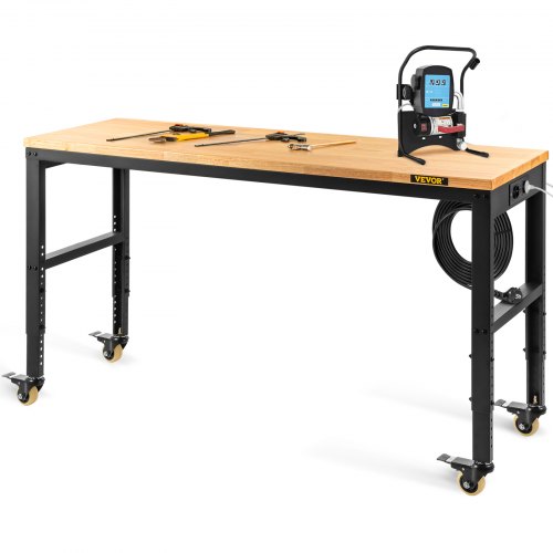 foto del prodotto vevor banco da lavoro per officina in legno e acciaio, tavolo da lavoro altezza regolabile 79 104 cm per garage, officine, negozi commerciali, officine di riparazioni automobilistiche, uffici, case