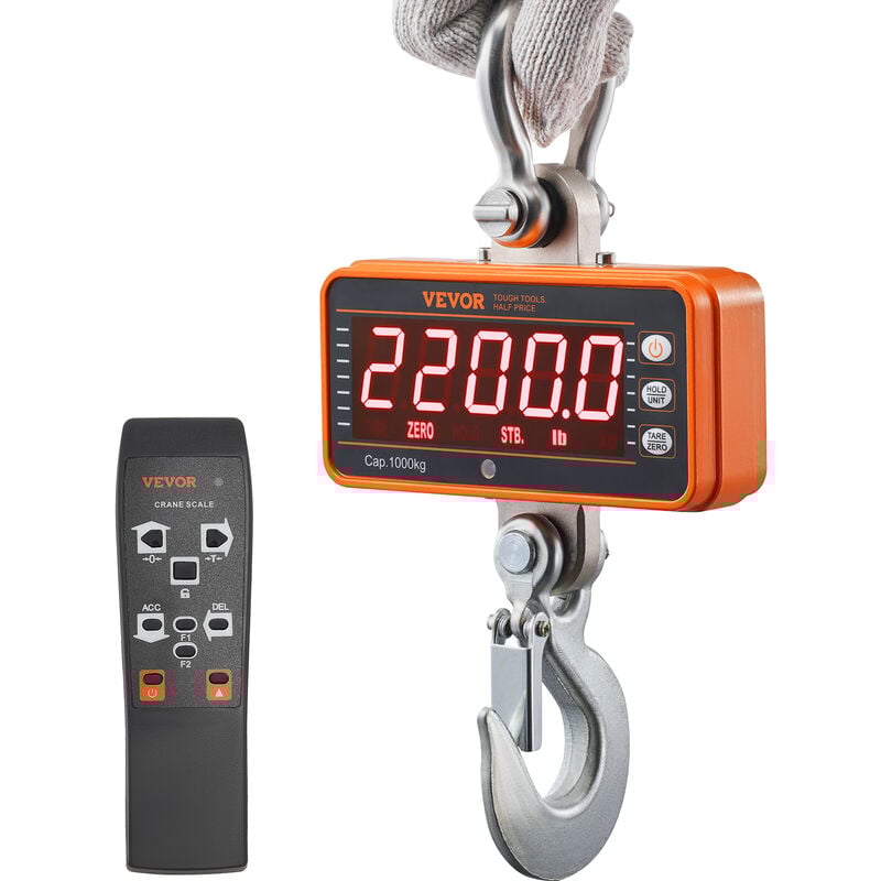 foto del prodotto vevor bilancia industriale da gru carico max. 1000 kg bilancia digitale da gru con telecomando alloggiamento in alluminio fuso display a led ad alta