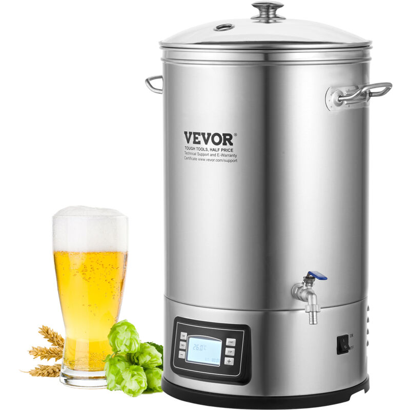 foto del prodotto vevor bollitore per birra fermentatore elettrico, pentola 35 litri, macchina domestica all in one, acciaio inossidabile 304, pannello elettronico,
