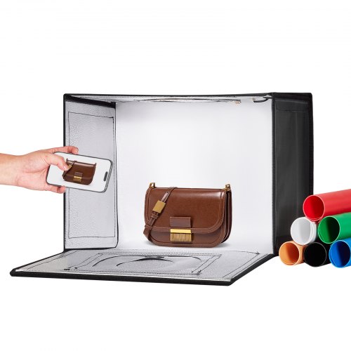 foto del prodotto vevor box fotografico studio scatola luminosa 41x30x30,5 cm, kit light box 3000 5600k, temperatura colore regolabile 120 led 6 fondali, scatola luminosa fotografica studio, tenda studio fotografico