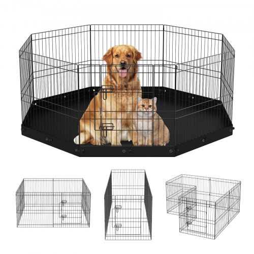 foto del prodotto vevor box per cani recinto per cuccioli coniglio gatti taglia piccola e media 8 pannelli pieghevoli metallici 609,6x609,6 mm uso esterno interno, recinto di gioco per animali domestici con tappetino