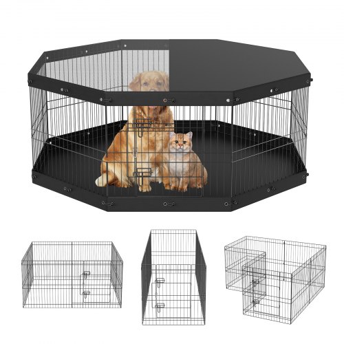 foto del prodotto vevor box per cani recinto per cuccioli gatti taglia piccola e media 8 pannelli pieghevoli metallici 609,6x609,6 mm uso esterno interno, recinto di gioco per animali domestici con tappetino copertura