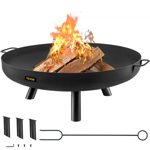 foto del prodotto vevor braciere ciotola rotonda in acciaio al carbonio del fuoco per giardino campeggio cortile spiaggia diametro 77cm, ciotola 77cm del braciere da esterno in acciaio profondit 15cm per bbq campeggio
