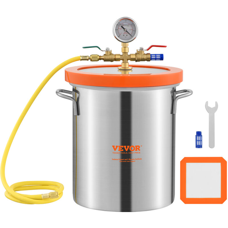 foto del prodotto vevor camera a vuoto da 19 litri con coperchio in vetro temperato 5 gal secchio sottovuoto in acciaio inox 304 camera di degasaggio contenitore vuoto