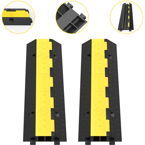 foto del prodotto vevor canaline elettriche passacavo per pavimento di cavi elettrici in gomma 2 canali nero giallo canalina 2 pezzi per pavimento a traffico pedestre 101cmx24,5x5 cm