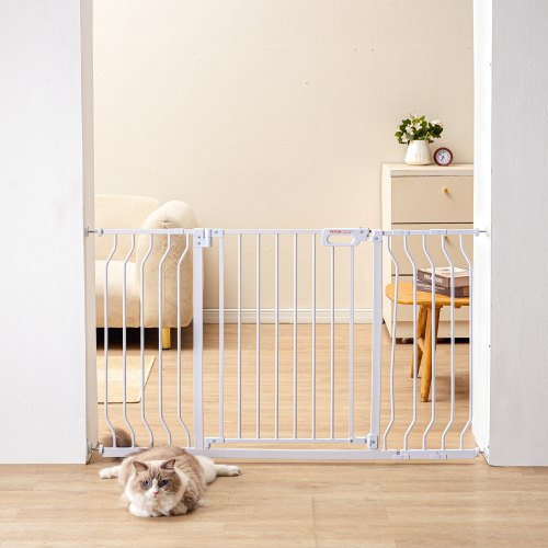 foto del prodotto vevor cancelletto di sicurezza larghezza espandibile 75 129 cm altezza 76 cm, cancello di sicurezza per bambini cani gatti per scale, porte e corridoi senza forare ampia apertura a 180 colore bianco