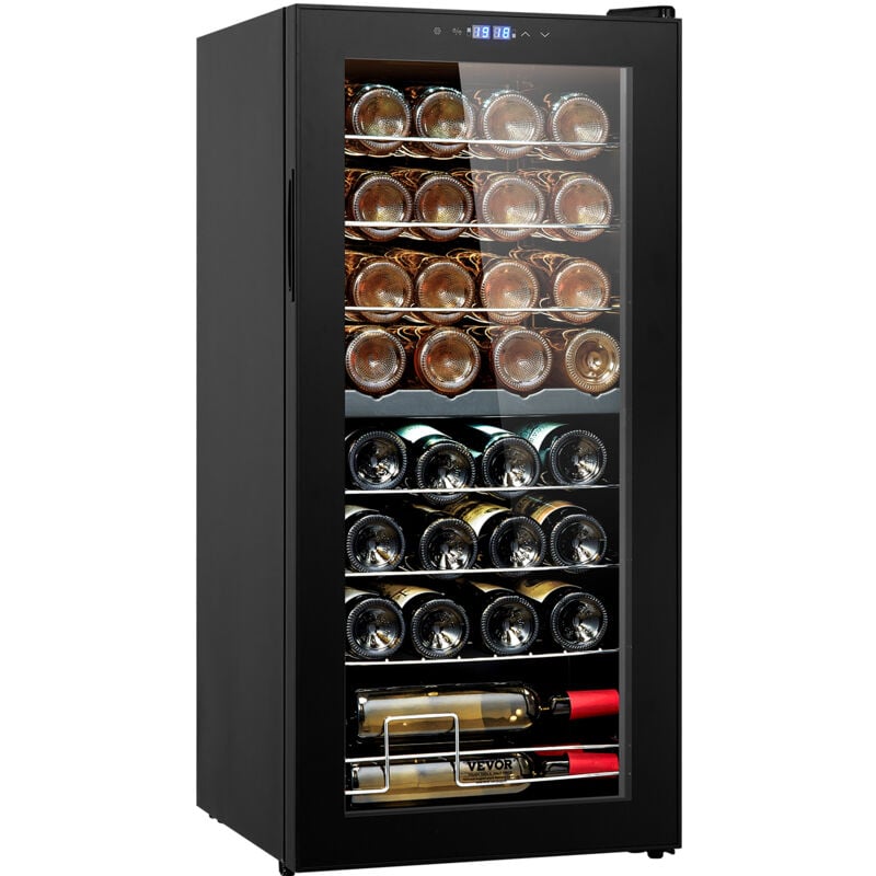 foto del prodotto vevor cantinetta per vini portabottiglie capienza 32 bottiglie, frigo per vini doppia zona doppia temperatura, conservazione di vini rossi e