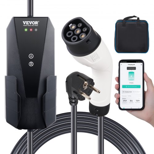 foto del prodotto vevor caricabatterie per veicoli elettrici portatile corrente max. 16a monofase tipo 2 lunghezza cavo 8,6m, caricabatterie ev portatile impermeabilit ip66 controllo app potenza massima 3,68 kw 230v