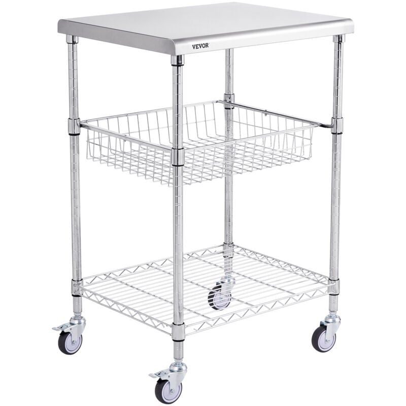foto del prodotto vevor carrello da cucina, 3 ripiani, carrello acciaio inox capacita carico max. ca. 213,2 kg, carrello di servizio in acciaio 4 ruote, carrello