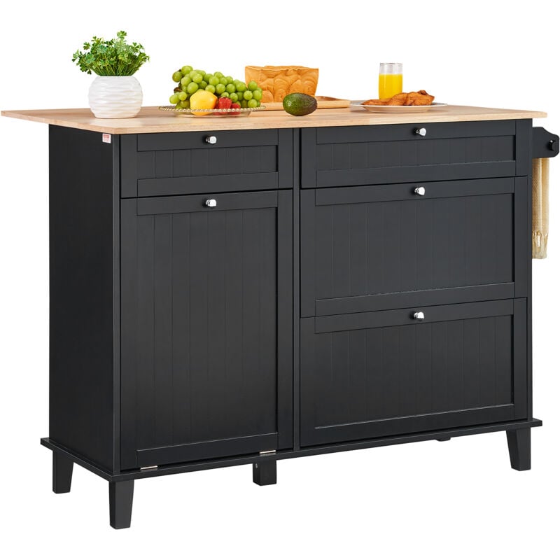foto del prodotto vevor carrello da cucina, tavolo da colazione in legno 1280 mm con mobiletto per la spazzatura, contenitore 37,85 l tavolo da pranzo in stile