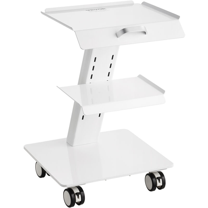 foto del prodotto vevor carrello da laboratorio, carrello mobile in metallo con ruote girevoli, carrello da clinica con vassoio con capacita di peso di 220 libbre,