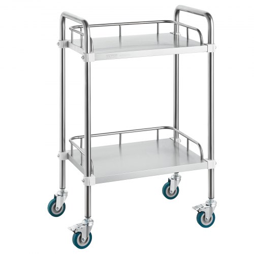 foto del prodotto vevor carrello da laboratorio in acciaio inox a 2 ripiani, carrello da laboratorio con ruote girevoli per clinica, laboratorio, ospedale, salone