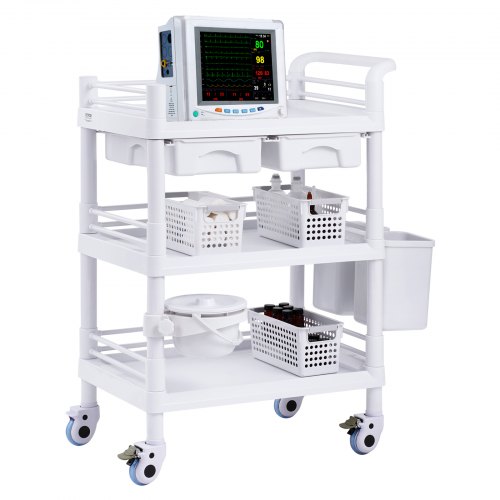 foto del prodotto vevor carrello laboratorio 3 ripiani 3 contenitori carrello servizio salone