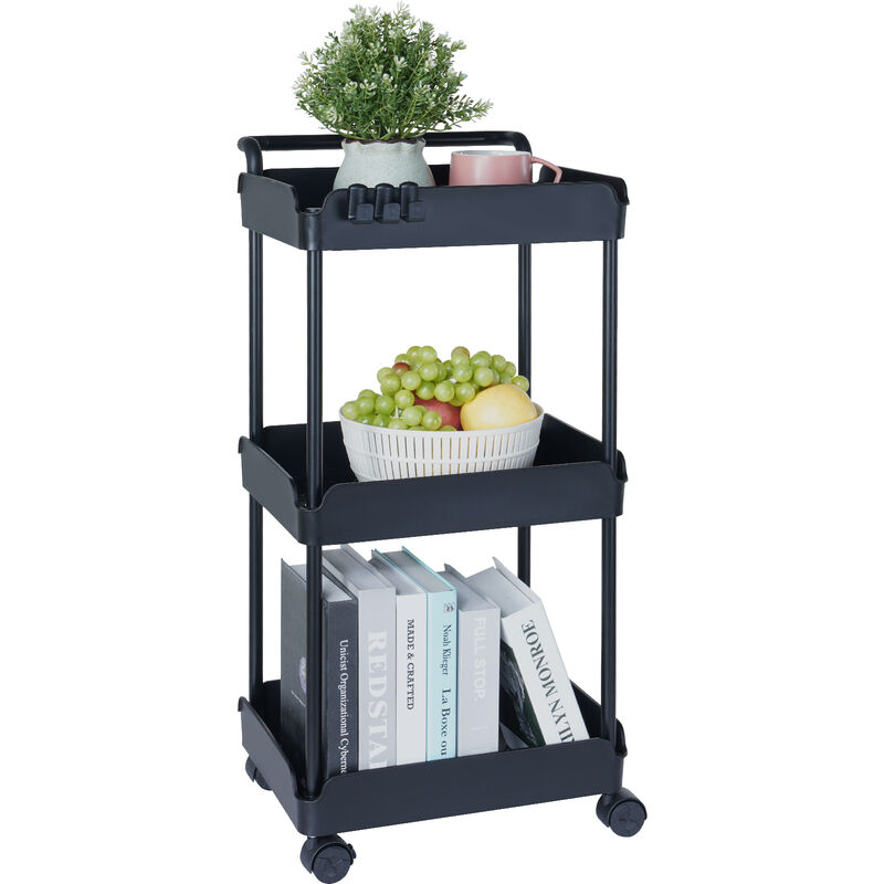 foto del prodotto vevor carrello multiuso 3 ripiani a rotelle carrello portaoggetti 370x355x761 mm ruote bloccabili carico max. 45kg, carrello mobile materiale pp