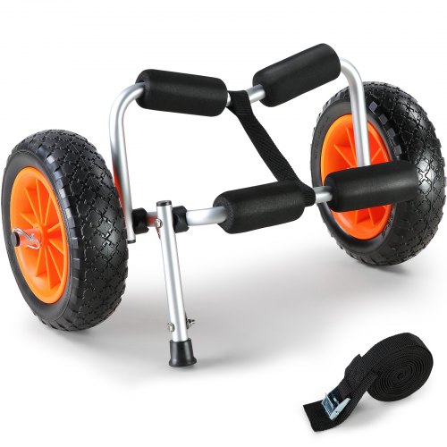 foto del prodotto vevor carrello porta barca kayak canoe in alluminio capacit carico 113kg con ruote pneumatiche in pu 25,4cm design pieghevole, carrello porta kayak con cinghie di fissaggio carico 113kg pieghevole