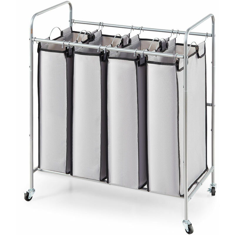 foto del prodotto vevor carrello portabiancheria a 4 sezioni, 765x406x865 mm cesta porta biancheria con 4 sacchi rimovibili tessuto oxford, portabiancheria mobile in