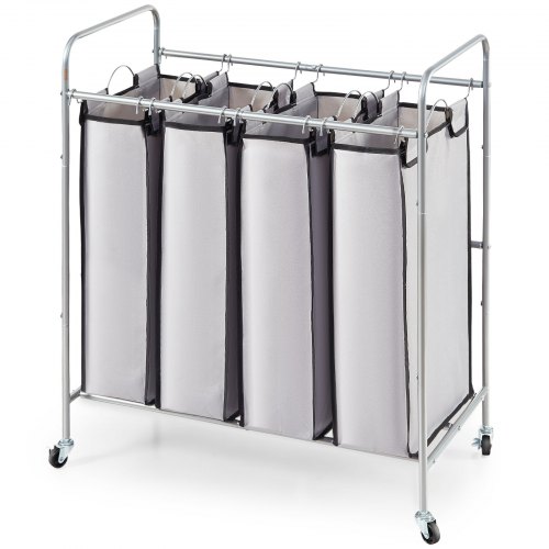foto del prodotto vevor carrello portabiancheria a 4 sezioni, 765x406x865 mm cesta porta biancheria con 4 sacchi rimovibili tessuto oxford, portabiancheria mobile in ferro con ruote in gomma carico 20kg per lavanderia