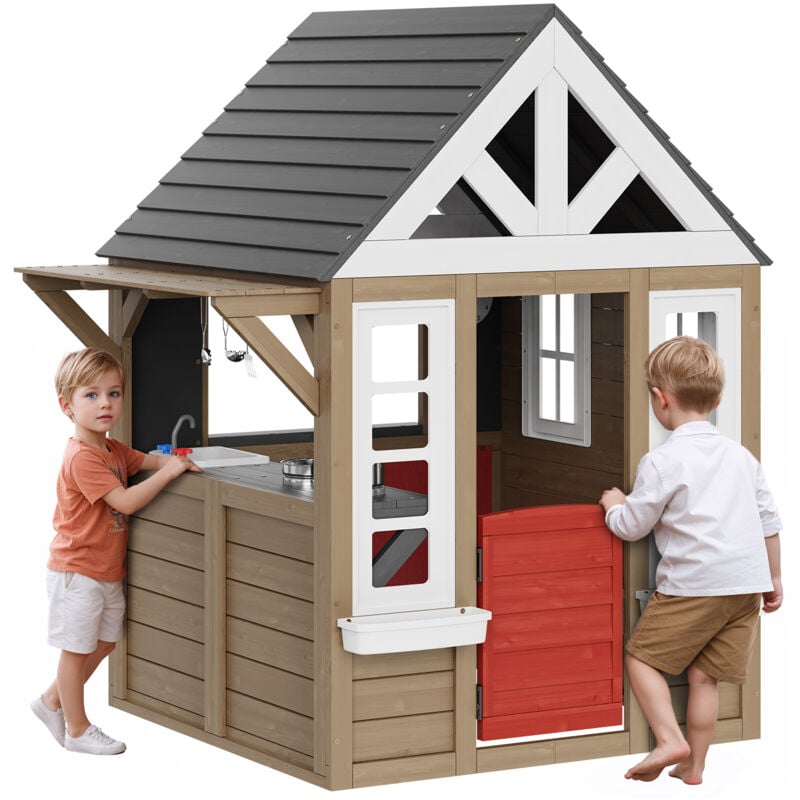 foto del prodotto vevor casetta da gioco in legno da esterno,moderna casetta da gioco in cedro per bambini dai 2 ai 10 anni,casetta da giardino in stile